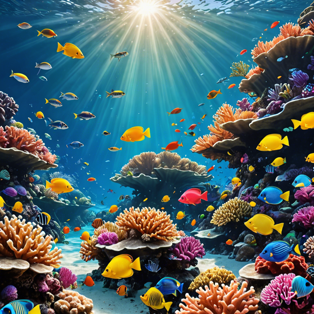 an underwater coral reef teeming with colorful fish, sunlight rays, vivid colors, detailed — image 21