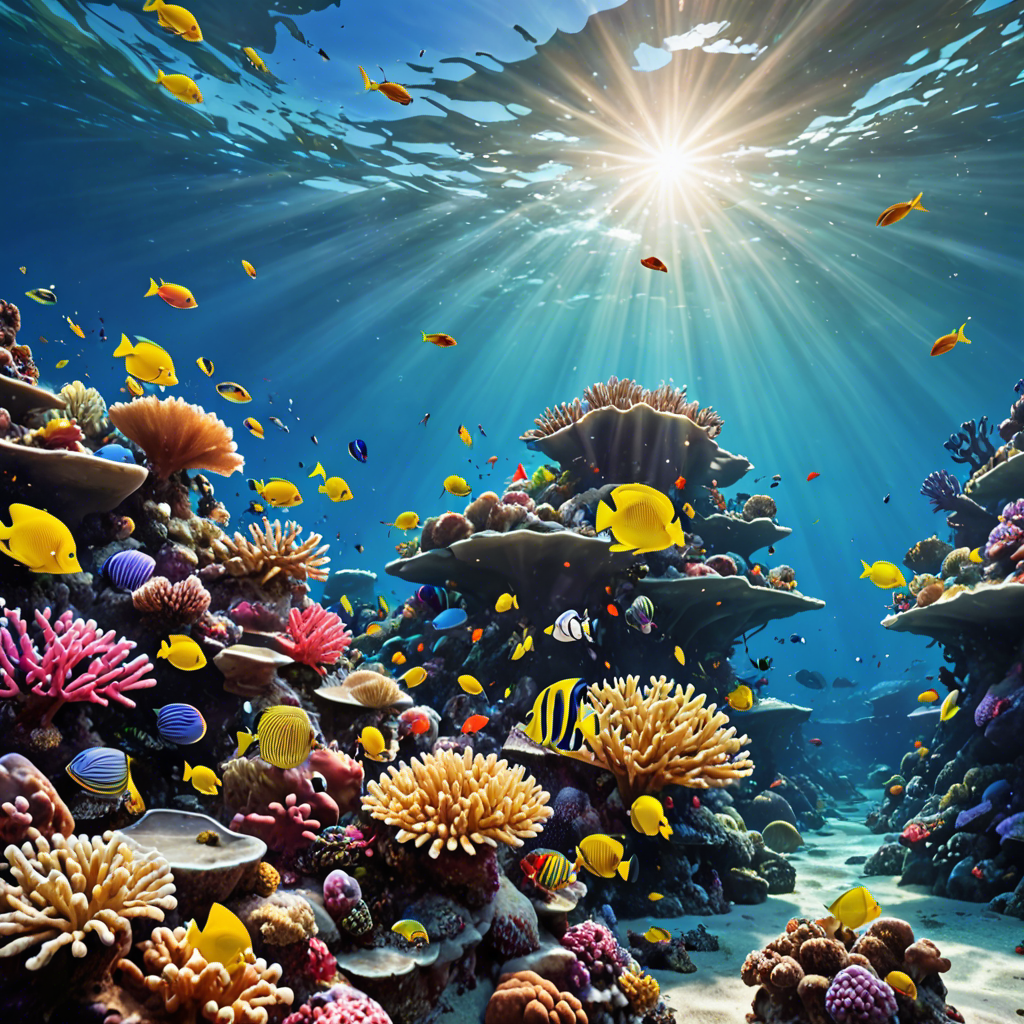 an underwater coral reef teeming with colorful fish, sunlight rays, vivid colors, detailed — image 23