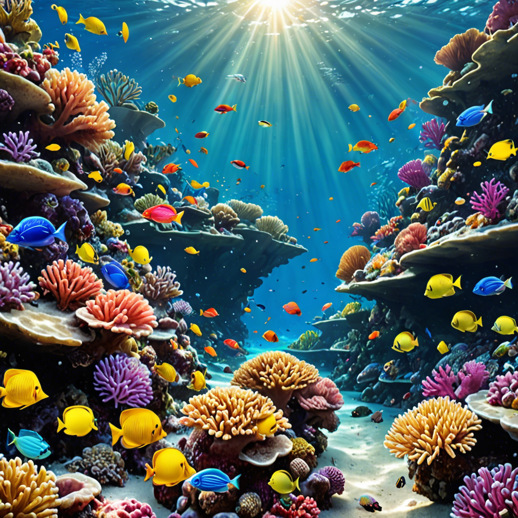 an underwater coral reef teeming with colorful fish, sunlight rays, vivid colors, detailed — image 24