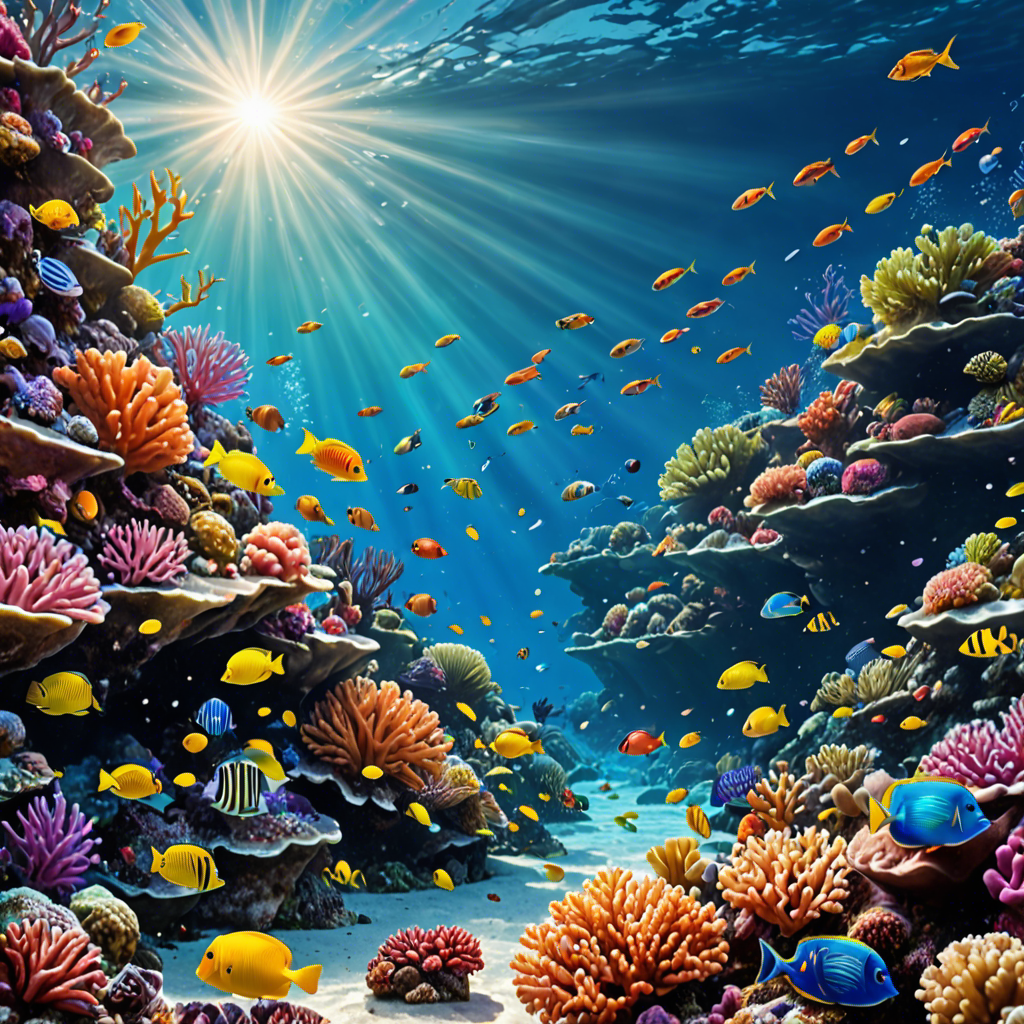 an underwater coral reef teeming with colorful fish, sunlight rays, vivid colors, detailed — image 25