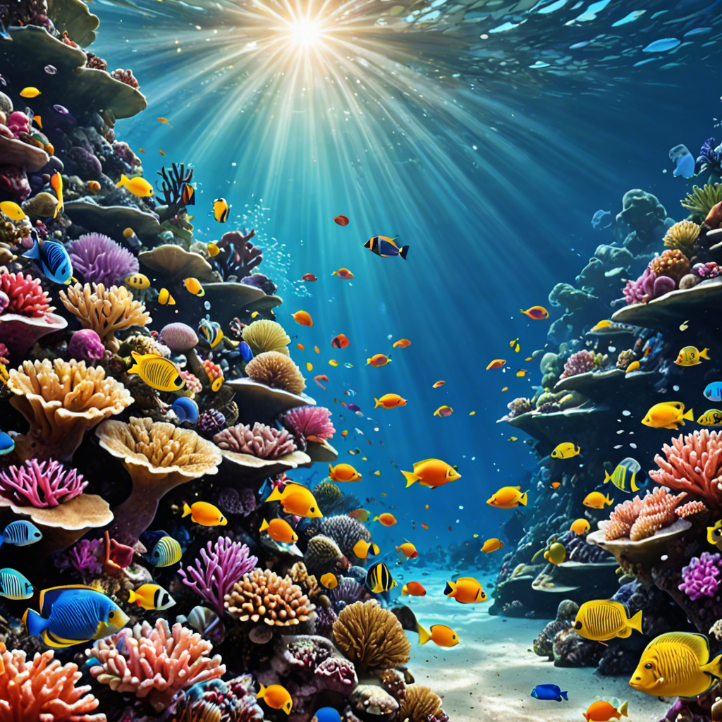 an underwater coral reef teeming with colorful fish, sunlight rays, vivid colors, detailed — image 2
