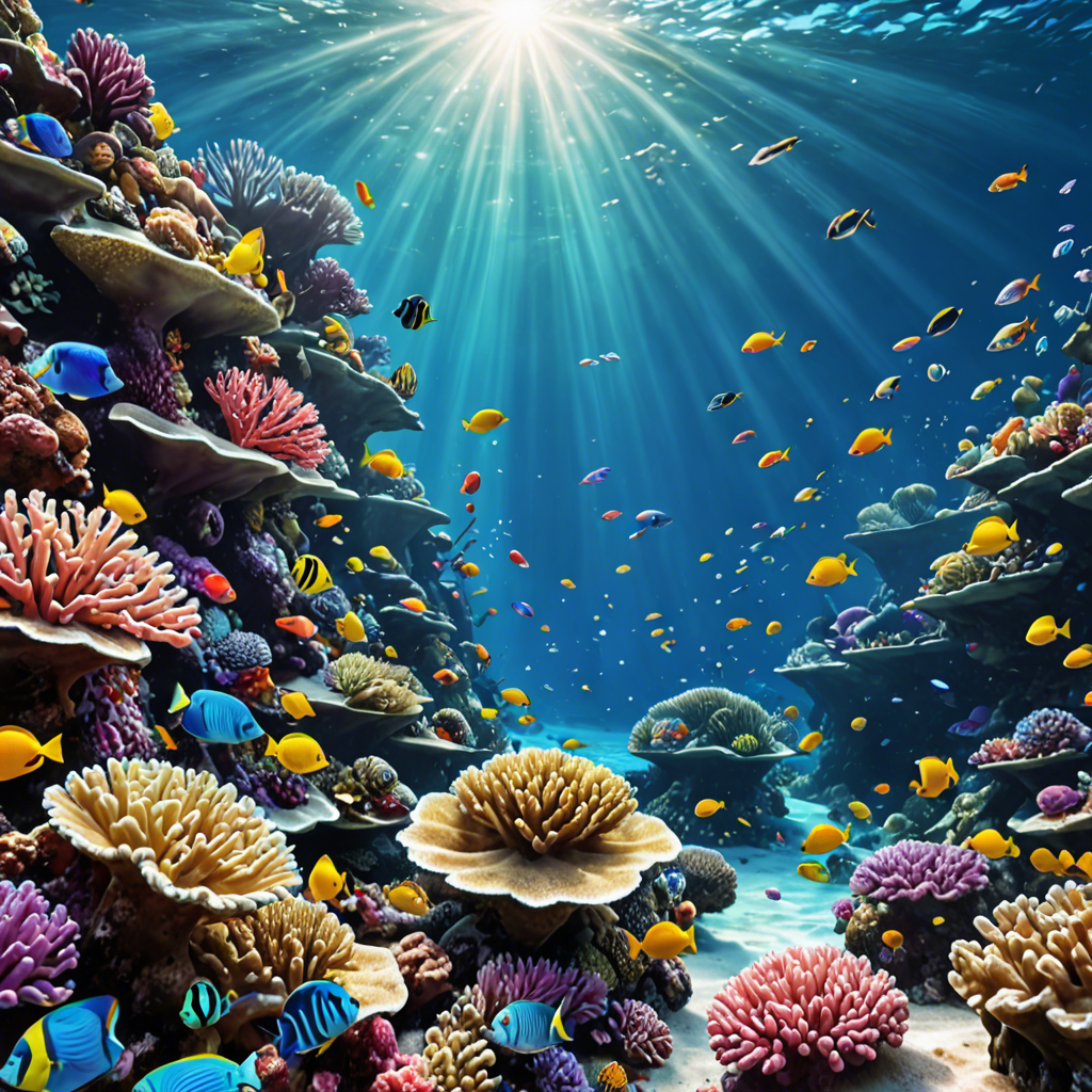 an underwater coral reef teeming with colorful fish, sunlight rays, vivid colors, detailed — image 4