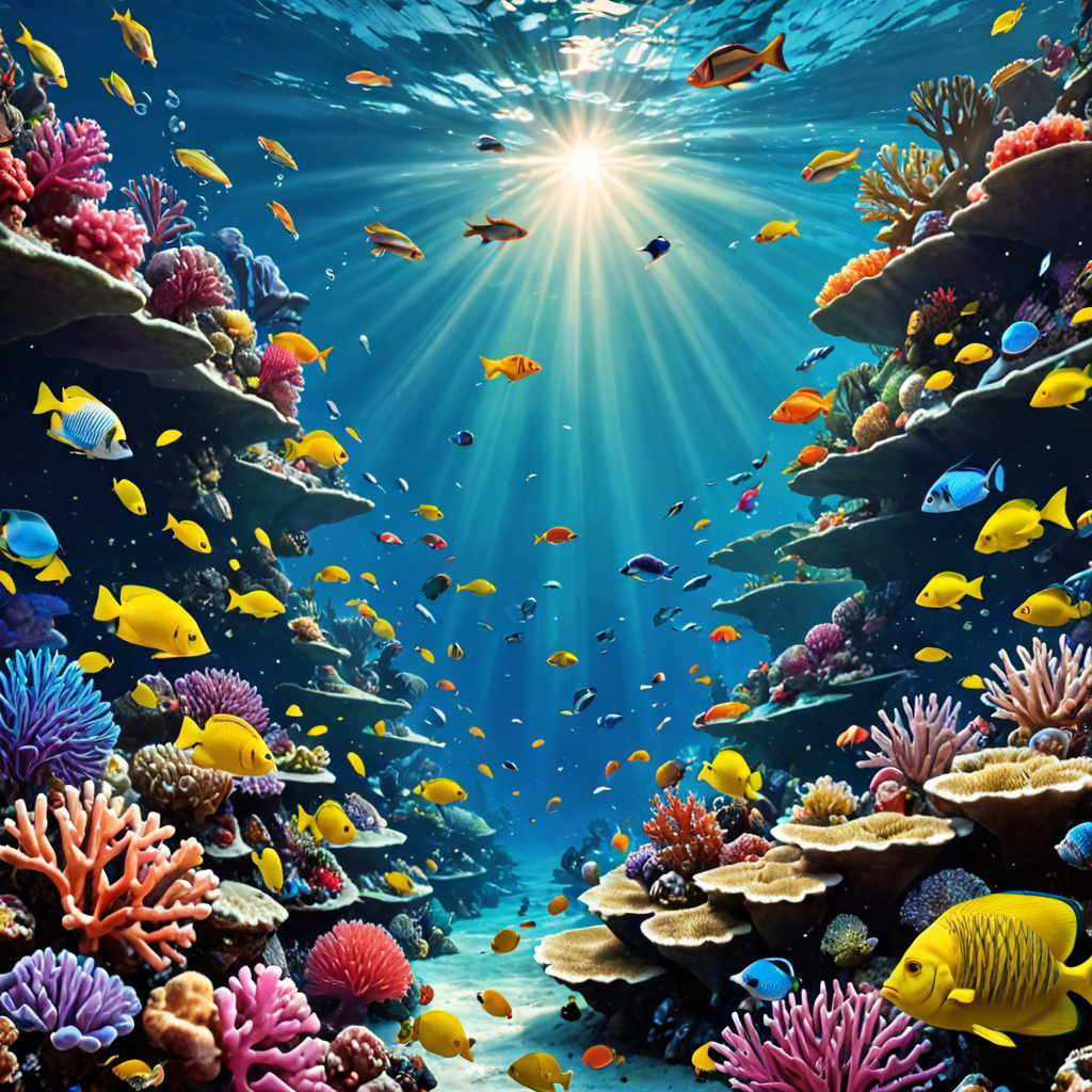 an underwater coral reef teeming with colorful fish, sunlight rays, vivid colors, detailed — image 1