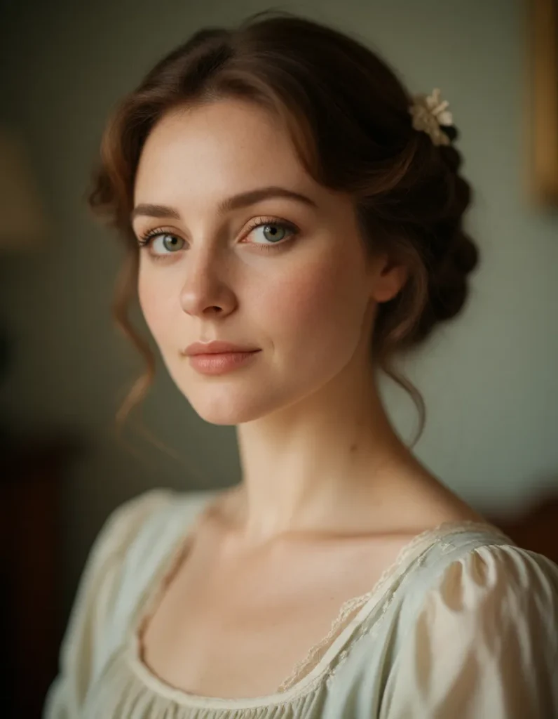 Portrait en noir et blanc d'une femme aux cheveux bruns ondulés, vêtue d'une robe bustier en satin blanc, éclairée par une